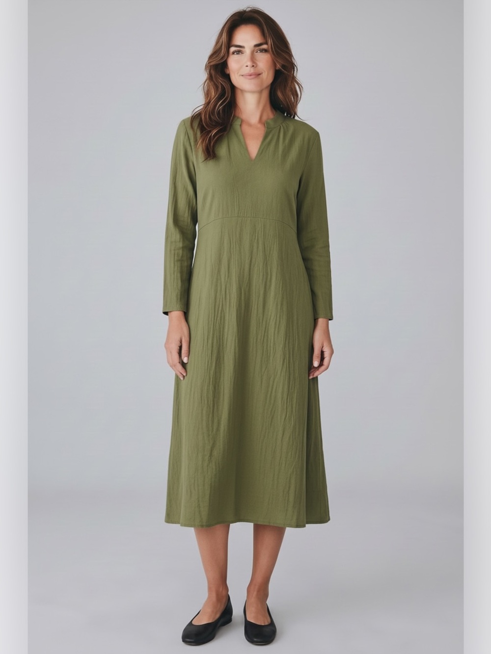 Michael Taylor - NWT - Olive Green Long-Sleeve Midi Dress